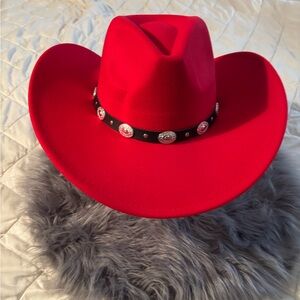 Red Cowboy Hat with Decorative Band